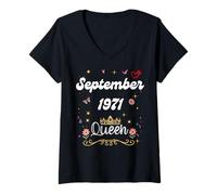 Donna Settembre 1971 Regina dal settembre 1971 Compleanno Ragazza Maglietta con Collo a V