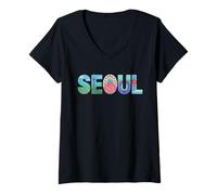 Donna seul, corea sud, culturale, simboli, hanbok, orizzonte Maglietta con Collo a V