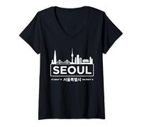 Donna seul, Corea Sud, Minimalista, Bianco, Orizzonte Maglietta con Collo a V