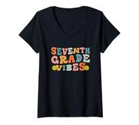 Donna Seventh Grade Vibes Back to School Retro Teacher Student Kid Maglietta con Collo a V