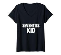 Donna Seventies Kid Graphic Retro Vintage Anni '70 Divertente Ritorno al Passato Maglietta con Collo a V