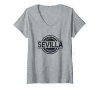 Donna Sevilla España - Siviglia Ufficiale Andalusia Spagna Maglietta con Collo a V