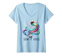 Donna Sew It Goes - Cucito colorato LoverbCrafters Maglietta con Collo a V