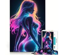 Donna sexy in luce al neon - Puzzle da 1000 pezzi per adolescenti - Gioco di esercizi mentali - Rilassamento mentale - Design - Assemblaggio - Lista dei desideri di Babbo Natale 50x75cm
