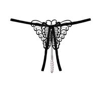 Donna Sexy Ritaglio Ciondolo Perle Perline Farfalla Perizoma Mutande Mutandine in Cotone Donna Mutande con Pancera (Black, L)