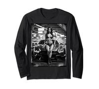 Donna sexy sulla maglietta - Sexy Pin-Up Girl & Exotic Car B & W Maglia a Manica