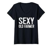 Donna SEXY VECCHIO AGRICOLTORE Maglietta con Collo a V