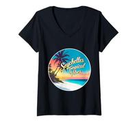 Donna Seychelles Tropical Vibes Beach vacanze estive Sun Souvenir Maglietta con Collo a V