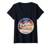 Donna Seychelles Vibes Beach vacanze estive tramonto Sun Souvenir Maglietta con Collo a V
