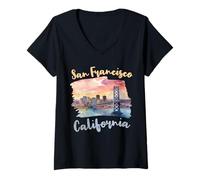 Donna SF bay Bridge San Francisco bay Area Città California CA Maglietta con Collo a V