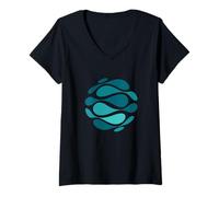 Donna Sfera Geometrica Astratta Anni '70 a Forma fluida Arte Moderna Maglietta con Collo a V