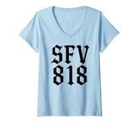 Donna SFV 818 California San Fernando Valley SoCal Van Nuys Reseda Maglietta con Collo a V