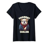 Donna Shabbat Shalom t-Shirt Divertente ebraico Americano Umorismo Maglietta con Collo a V