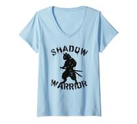 Donna Shadow Warrior Ninja Cat Samurai Divertente Anime Giapponese Maglietta con Collo a V