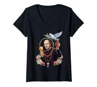 Donna Shakespeare Bard Letteratura Inglese Pasqua Cristiana Croce Maglietta con Collo a V