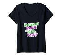 Donna Shakespeare invecchiato rende felice il cervello slogan umoristico Maglietta con Collo a V