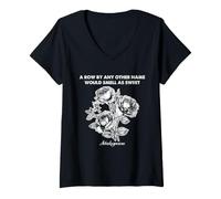 Donna Shakespeare Row By Any Other Name Floral Citazione Umorismo Maglietta con Collo a V
