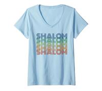 Donna Shalom Retro, Hannukah Uomini Donne Bambini Ebraico Vacanze Ebraiche Maglietta con Collo a V