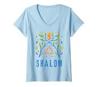 Donna Shalom Stella di David Floral Jewish Peace Design per Uomo Maglietta con Collo a V