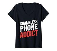 Donna Shameless Phone Addict Scrolla Non-Stop Gen Z - Maglietta con Collo a V