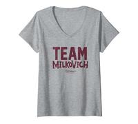 Donna Shameless Team Milkovich Maglietta con Collo a V, Grigio Melange, S