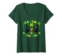 Donna Shamrock And Roll Shamrock Skeleton Hands San Patrizio Maglietta con Collo a V