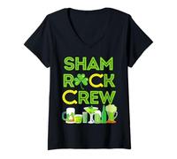 Donna Shamrock Crew Leprechaun Cappello Verde Trifoglio Birra Monete d'oro Maglietta con Collo a V