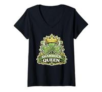 Donna Shamrock Queen Crown Camicia Royal Clover St Patricks Day Maglietta con Collo a V