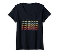 Donna Shanah Tovah Rosh Hashanah Shofar Yom Kippur Jewish Hanukkah Maglietta con Collo a V
