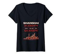 Donna Shanghai Cina Coordinate Minimal City Identity Design Maglietta con Collo a V
