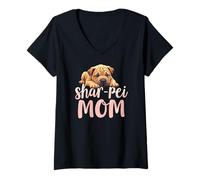 Donna Shar Pei Mamma Cane Shar-Pei Mama Cucciolo carino Maglietta con Collo a V