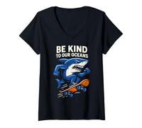 Donna Shark Be Kind To Our Oceans Vintage Ragazzi Shark Maglietta con Collo a V