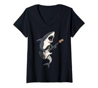 Donna Shark Chitarra Elettrica Amante Della Musica Chitarrista Maglietta con Collo a V