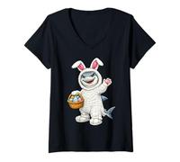 Donna Shark Dressed As Easter Bunny | Ragazzi e Ragazze Divertenti Maglietta con Collo a V