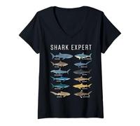 Donna Shark Expert Chart Kids Boys Men Ocean Species Maglietta con Collo a V