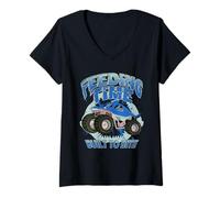 Donna Shark Monster Truck Feeding Time Built to Bite off-Roading Maglietta con Collo a V