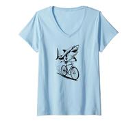 Donna Shark on a Bike Bicycle Beach Great White Maglietta con Collo a V