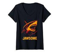 Donna Shark Stay Jawsome Vintage Ragazzo Surf Shop Shark Maglietta con Collo a V