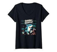 Donna Sharky Shuffle, divertente squalo danza spiaggia bambini estate Maglietta con Collo a V