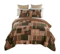 Donna Sharp Green Forest Lodge - Set di biancheria da letto, 3 pezzi, con trapunta e due federe standard, per letto matrimoniale e letto matrimoniale, lavabile in lavatrice