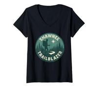Donna Shawnee Trailblazer Camicia Retro Forest Trail Illinois Hike Maglietta con Collo a V