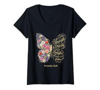 Donna She Is Clothed with Strength & Dignity Bible Proverbs 31:25 Maglietta con Collo a V