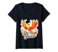 Donna She Rose Fierce da donna Phoenix Rising Ashes Hardship Ladies Maglietta con Collo a V