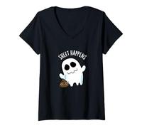 Donna Sheet Happens Funny Ghost Pun Maglietta con Collo a V