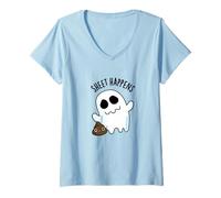Donna Sheet Happens Funny Ghost Pun Maglietta con Collo a V