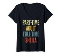 Donna Sheila Personalized Retro Girls Part-Time Sheila Name Maglietta con Collo a V