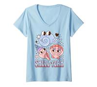Donna Shell Yeah Seashell Pun Beach Vacation Coastal Humor Maglietta con Collo a V