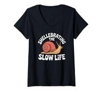 Donna Shellebrating The Slow Life Lumaca Umorismo Relax Maglietta con Collo a V