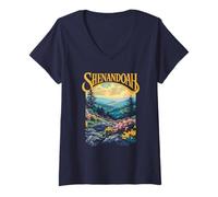Donna Shenandoah National Park Virginia Vintage WPA Style Artistic Maglietta con Collo a V