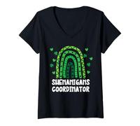 Donna Shenanigans Coordinator St Patricks Day Green Rainbow Maglietta con Collo a V